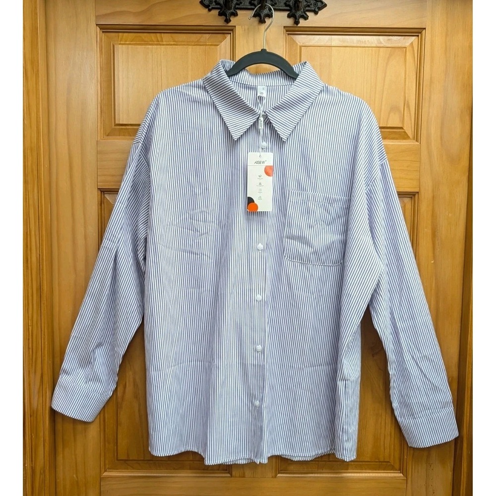 Hisea New Style Women's‎ 2XL Shirt Top Button-Down Front Long Sleeves Striped